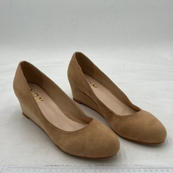 YDN Nude Almond Toe Slip on Pump Wedge Low Heels Date Office Shoes - Picture 4 of 8